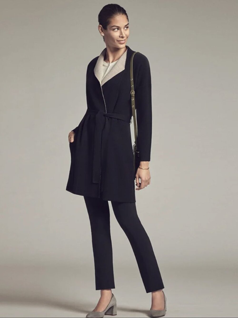 MM.LaFleur O'Keeffe Sweater Cardigan Wool Silk Cashmere Coatigan Black Wheat S